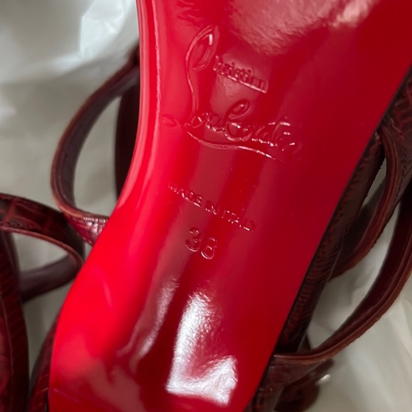 Christian Louboutin jenlove 100mm calf lizzy burgundy bourbon stiletto sz 38 - Picture 10 of 12